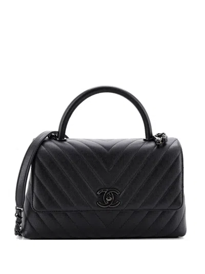 Pre-owned Chanel So Black Coco Top Handle Bag Chevron Caviar Small Shoulder Bag