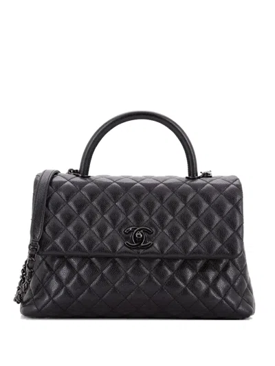 Pre-owned Chanel So Black Coco Top Handle Bag Quilted Caviar Medium Satchel