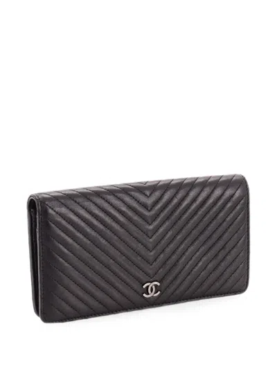 Pre-owned Chanel So Black L-yen Wallet Chevron Lambskin Small Wallets