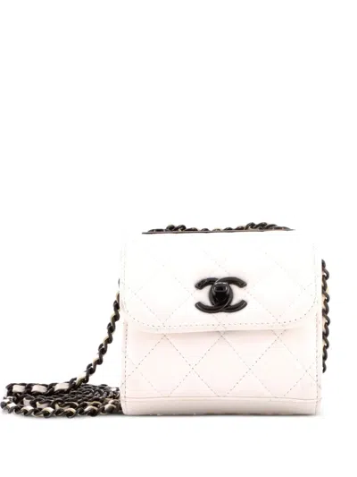 Pre-owned Chanel So Black Trendy Cc Clutch With Chain Quilted Lambskin Small Shoulder Bag In White