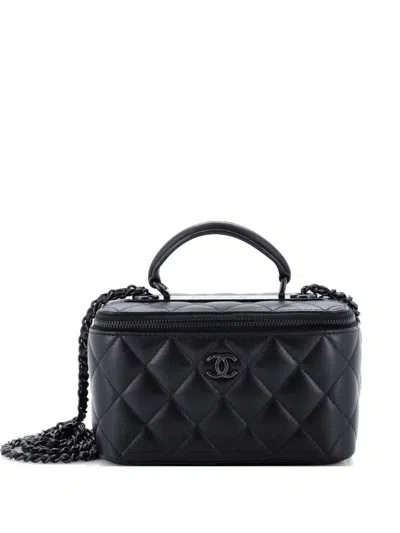 Pre-owned Chanel So Black Trendy Cc Vanity Case With Chain Quilted Lambskin Small Satchel