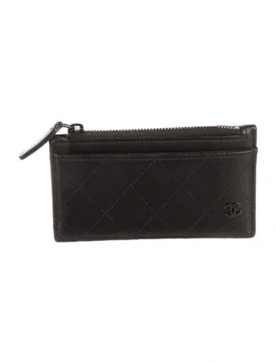 Pre-owned Chanel So Black Zip Card Holder Interlocking Cc Logo Wallet