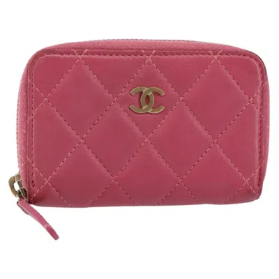 Pre-owned Chanel So Cc Zip Coin Purse Quilted Lambskin Leather Wallets Accessory () In Pink