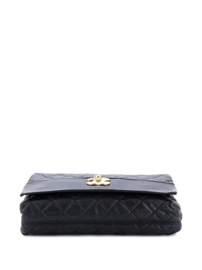 Pre-owned Chanel Soft Elegance Flap Bag Quilted Distressed Calfskin Medium Shoulder Bag In Black