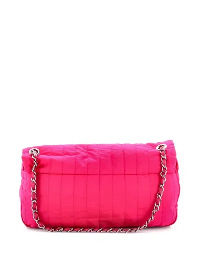 Pre-owned Chanel Soft Shell Flap Bag Vertical Quilted Nylon Jumbo Shoulder Bag In Pink