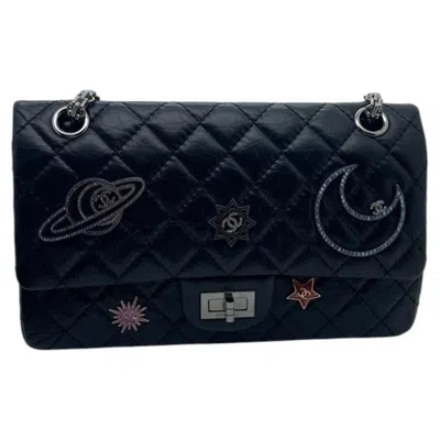Pre-owned Chanel Space Station 2.55 Reissue Flap Aged Calfskin Astronaut Charms In Black