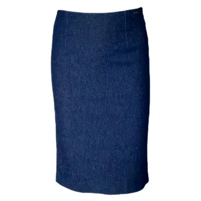 Pre-owned Chanel Sparkling Blue Denim Jeans Tuxedo Style Skirt 34