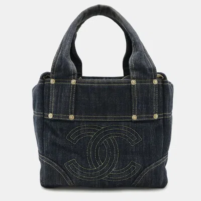 Pre-owned Chanel Sparkling Denim Coco Mark Tote Bag Handbag Blue