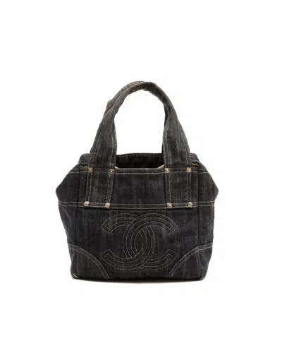 Pre-owned Chanel Sparkling Denim Coco Mark Tote Bag In Navy