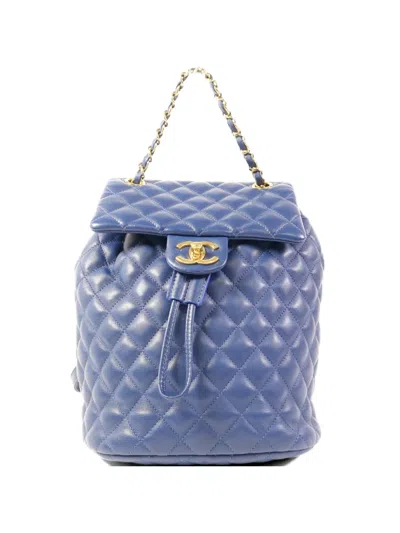 Pre-owned Chanel Spirit Cc Turn-lock Backpack In Blue