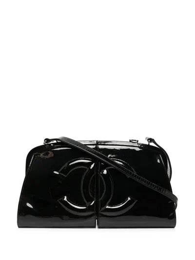 Pre-owned Chanel Split Frame Logo Shoulder Bag In Black