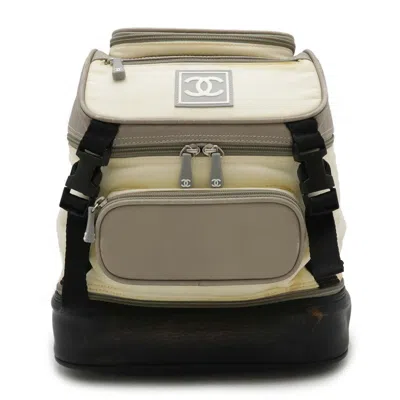 Pre-owned Chanel Sport Black Cream Gray Nylon Rubber Leather Backpack ()