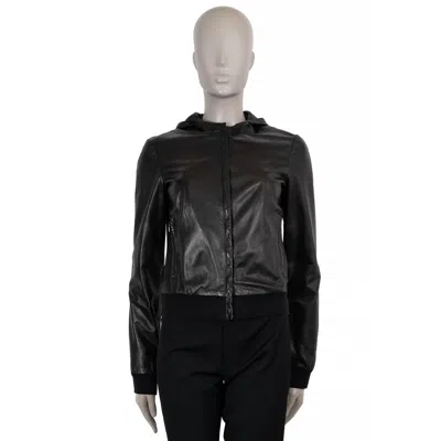 Pre-owned Chanel Sport Black Leather 09p Hooded Bomber Jacket 36 Xs