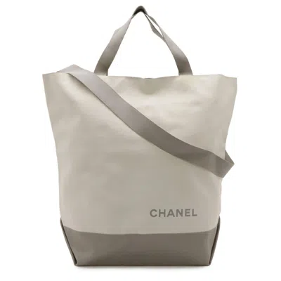 Pre-owned Chanel Sport Ivory Light Gray Nylon Shoulder Bag Tote Bag () In Ivory, Light Gray