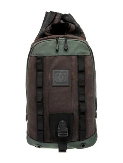 Pre-owned Chanel Sport Ligne Backpack In Brown/green