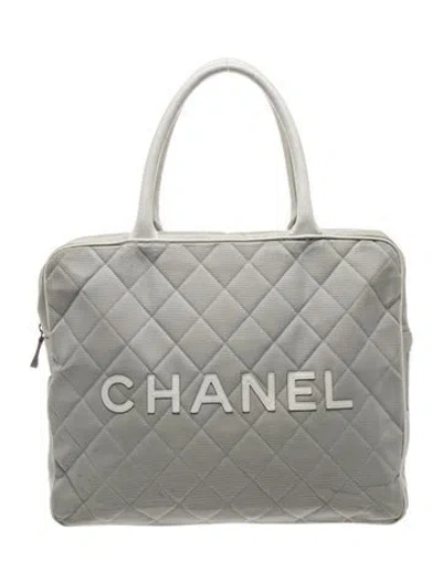 Pre-owned Chanel Sport Ligne Quilted Tote In Grey/white