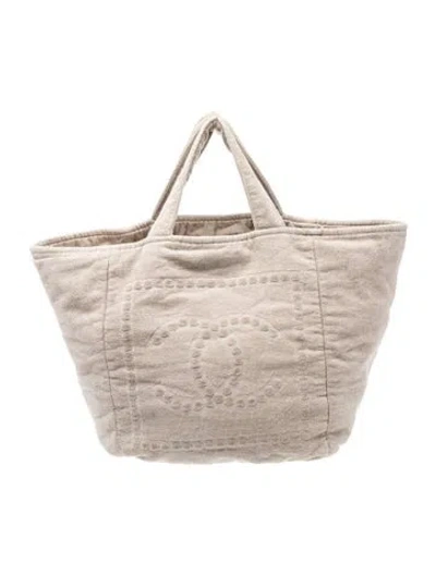 Pre-owned Chanel Sport Ligne Terry Cloth Beach Tote In Neutral