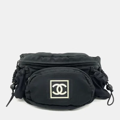 Pre-owned Chanel Sport Line Body Bag Nylon Black Coco Mark Waist Pouch