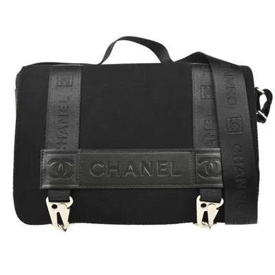 Pre-owned Chanel Sport Line Flap Messenger Wool And Nylon Black Nylon Shoulder Bag Bag ()