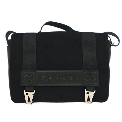 Pre-owned Chanel Sport Line Flap Messenger Wool And Nylon Black Nylon Shoulder Bag Bag ()