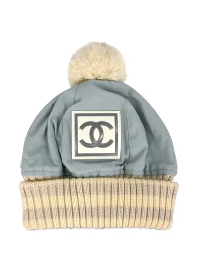 Pre-owned Chanel Sport Pom-pom Beanie Hat In Blue