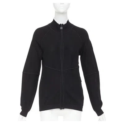 Pre-owned Chanel Sports 09p Black Technical Knit Embroidered Logo Zip-up Jacket Fr40 L
