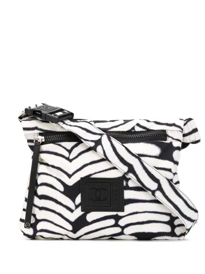 Pre-owned Chanel Sports Line Abstract Print Shoulder Bag In White