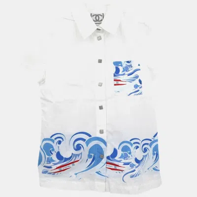 Pre-owned Chanel Sports Line Short Sleeve Shirt Blouse Top White It 40