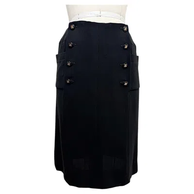Pre-owned Chanel Spring 1997 Vintage Black Double-breasted Cc Button Midi Skirt