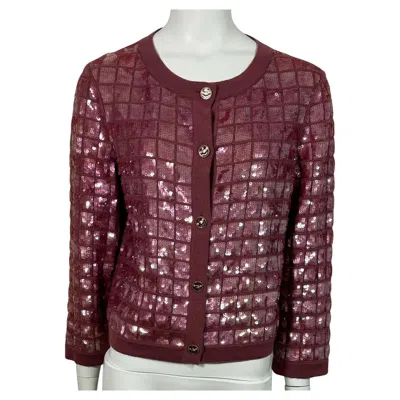 Pre-owned Chanel Spring 2008 Mauve Sequin Embellished Cashmere Cardigan-size 40 In Black
