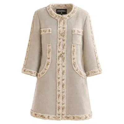 Pre-owned Chanel Spring 2010 Jewel Couture Embroidery Beige Linen Jacket 44 Fr In Brown