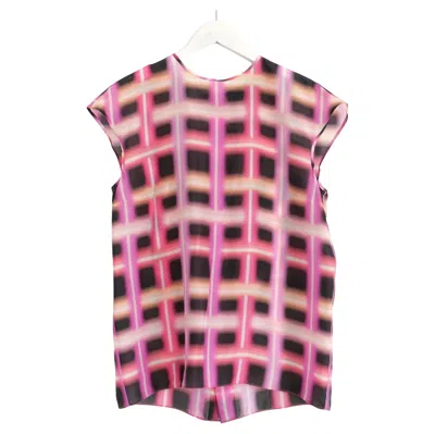 Pre-owned Chanel Spring 2017 Women's Neon Print Silk Blouse, Size Fr38/uk10 In Pink