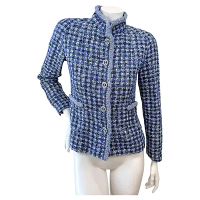 Pre-owned Chanel Spring 2020 Blue Tweed Cc Button Jacket Size 34 Nwt