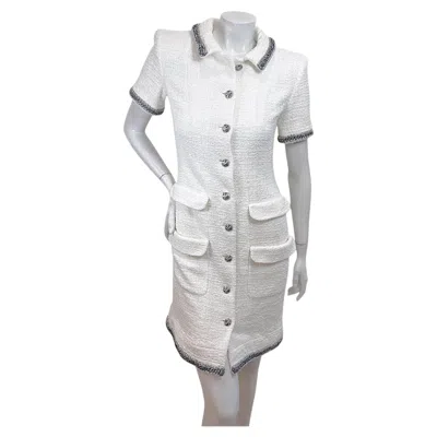 Pre-owned Chanel Spring 2020 Rooftop Collection White Bouclé Tweed Dress Fr 36