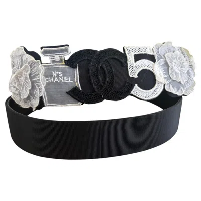 Pre-owned Chanel Spring Summer 2006 No. 5 Embroidered Belt, Size 85/34 In Black