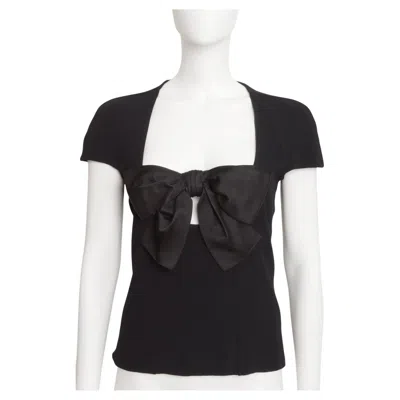 Pre-owned Chanel Spring/summer 2023 Runway Top In Stretch Crepe With Silk Bow In Black