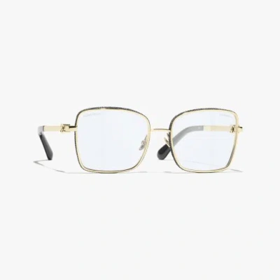Chanel Square Blue Light Glasses In Gold