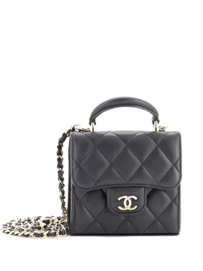 Pre-owned Chanel Square Classic Flap Top Handle Clutch With Chain Quilted Lambskin Crossbody Bag In Black