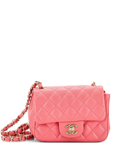 Pre-owned Chanel Square Classic Single Flap Bag Quilted Caviar Mini Crossbody Bag In Pink