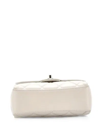 Pre-owned Chanel Square Classic Single Flap Top Handle Bag Quilted Lambskin Mini Satchel In Grey
