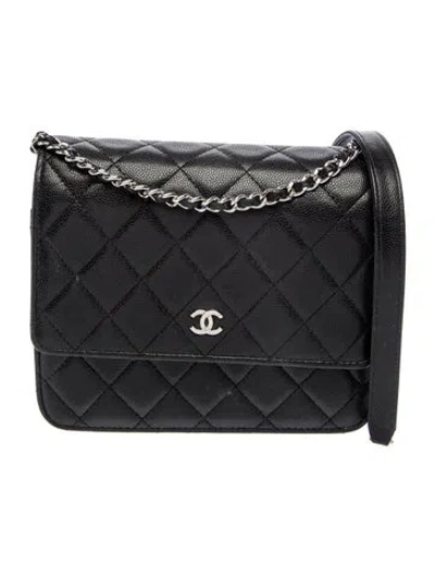 Pre-owned Chanel Square Classic Wallet On Chain In Black