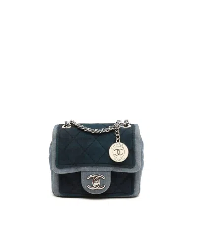 Chanel Square Denim Medallion Flap Bag In Blue