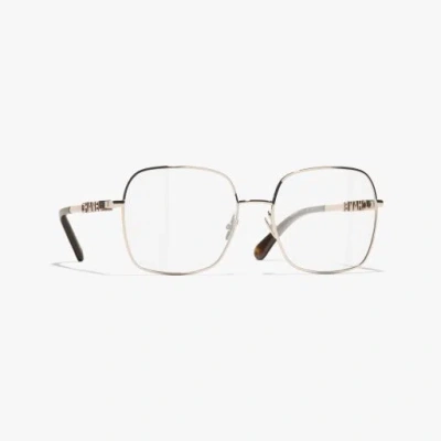 Chanel Square Eyeglasses In Beige, Pink & Gold