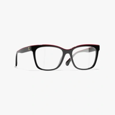 Chanel Square Eyeglasses In Black & Red 