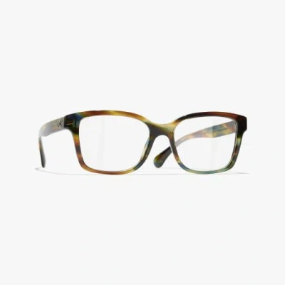 Chanel Square Eyeglasses In Yellow Tortoise & Brown 