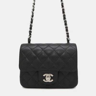 Pre-owned Chanel Square Flap Mini Black Caviar Leather Quilted Shoulder Bag