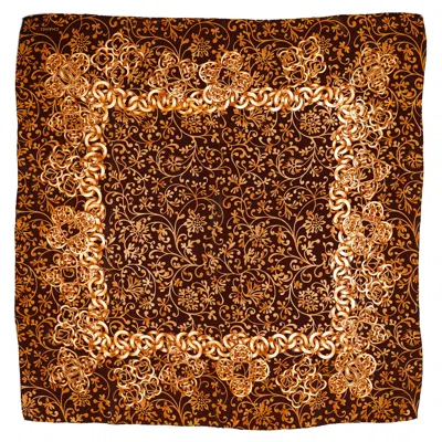 Pre-owned Chanel Square Printed Scarf In Brown Silk