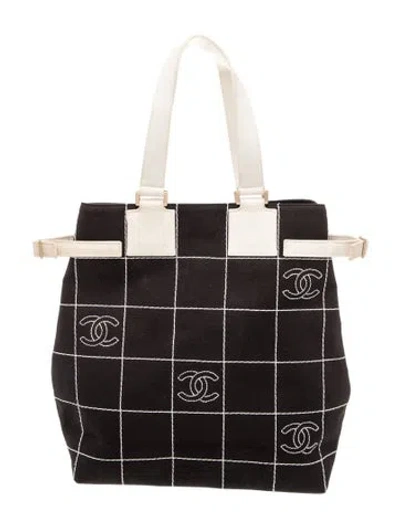 Pre-owned Chanel Square Quilt Cc Tote In Black