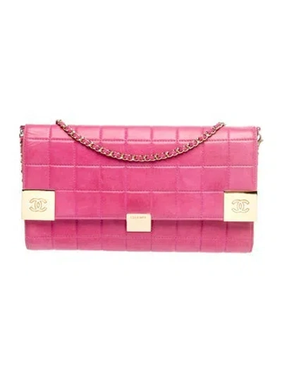 Pre-owned Chanel Square Quilt Clutch W/ Chain In Pink