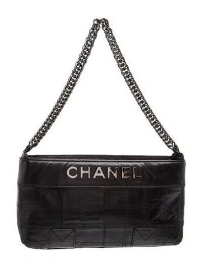 Pre-owned Chanel Square Quilt Lax Pochette In Black